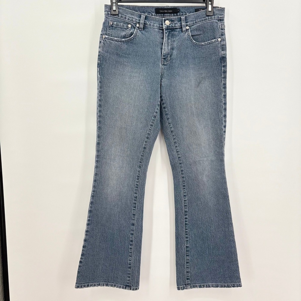 Calvin Klein Jeans Womens Size 8 Blue Flare Leg Stretch Denim Medium Wash Pants